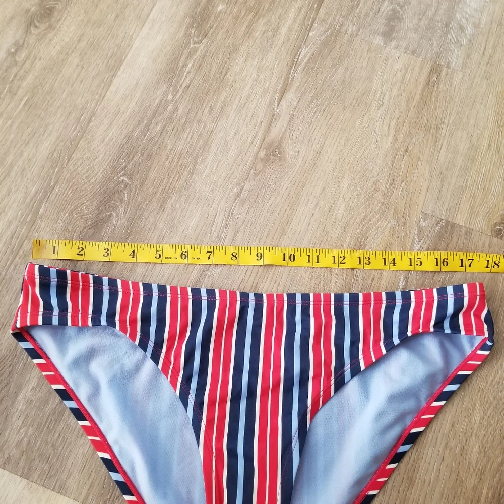 NWT Kona Sol Red Blue White Stripe Low Rise Bikini Bottom Size Large